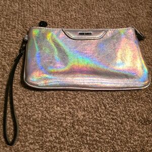 Nine West Silver Holographic Wristlet Clutch